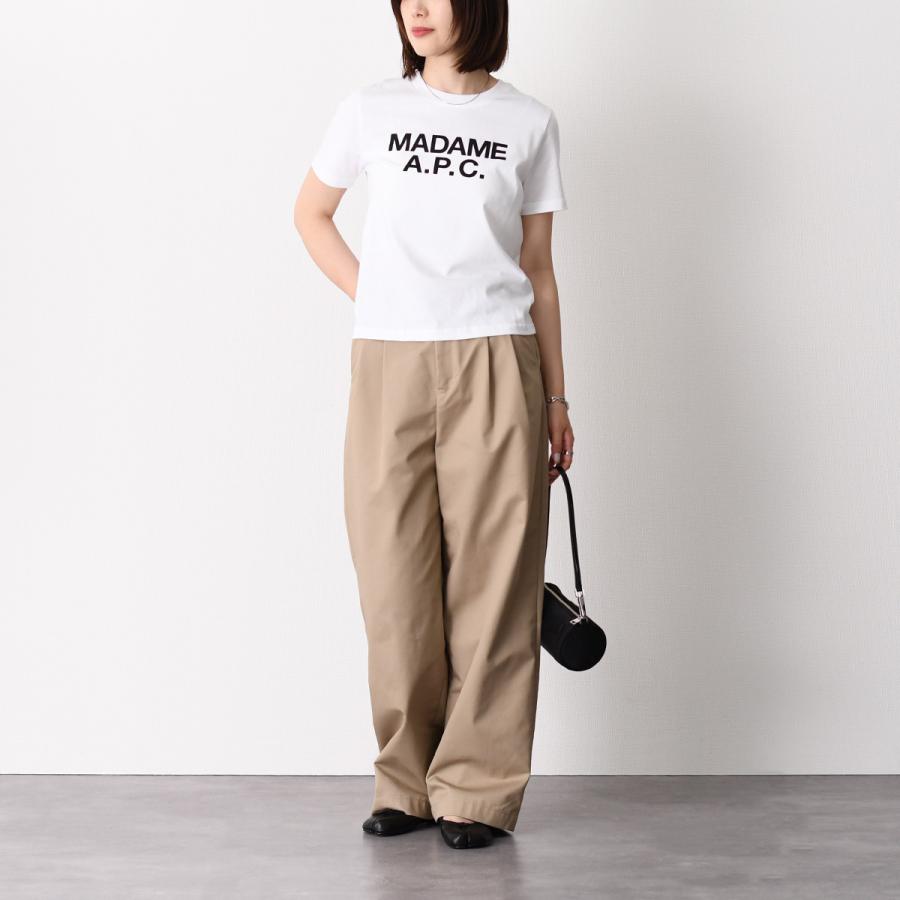 A.P.C アーペーセー Tシャツ MADAME A.P.C. クロップTシャツ COHBW F26559 レディース ホワイト コットン プリントロゴ 半袖 クルーネックの画像