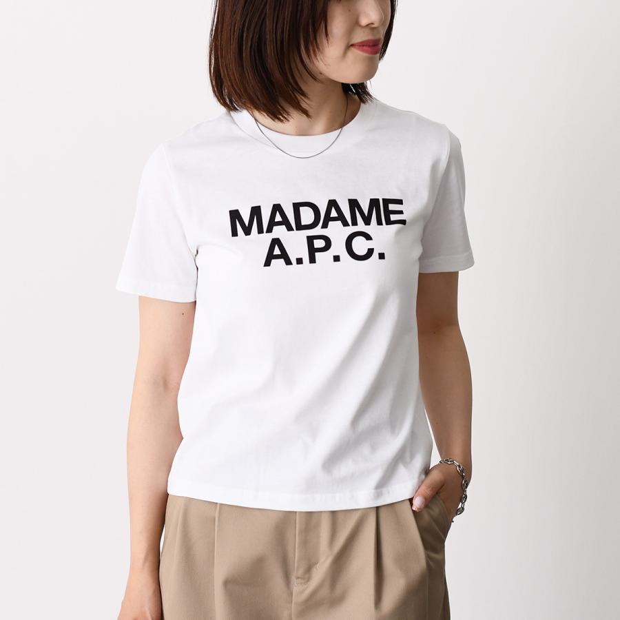 A.P.C アーペーセー Tシャツ MADAME A.P.C. クロップTシャツ COHBW F26559 レディース ホワイト コットン プリントロゴ 半袖 クルーネックの画像