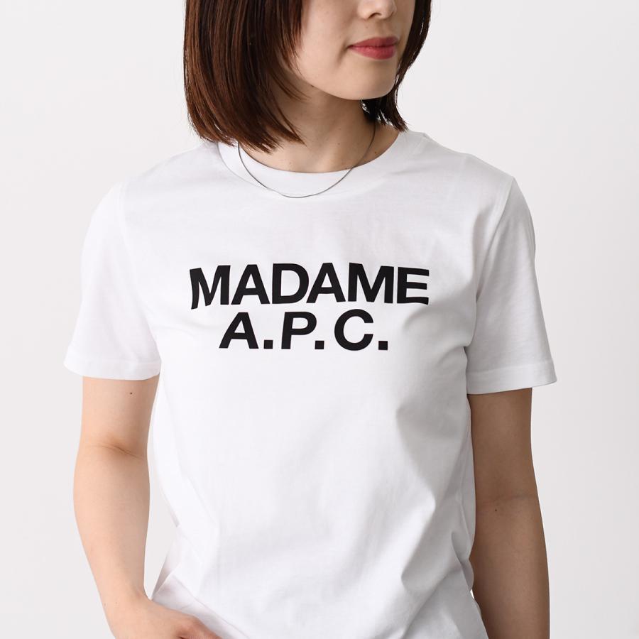 A.P.C アーペーセー Tシャツ MADAME A.P.C. クロップTシャツ COHBW F26559 レディース ホワイト コットン プリントロゴ 半袖 クルーネックの画像