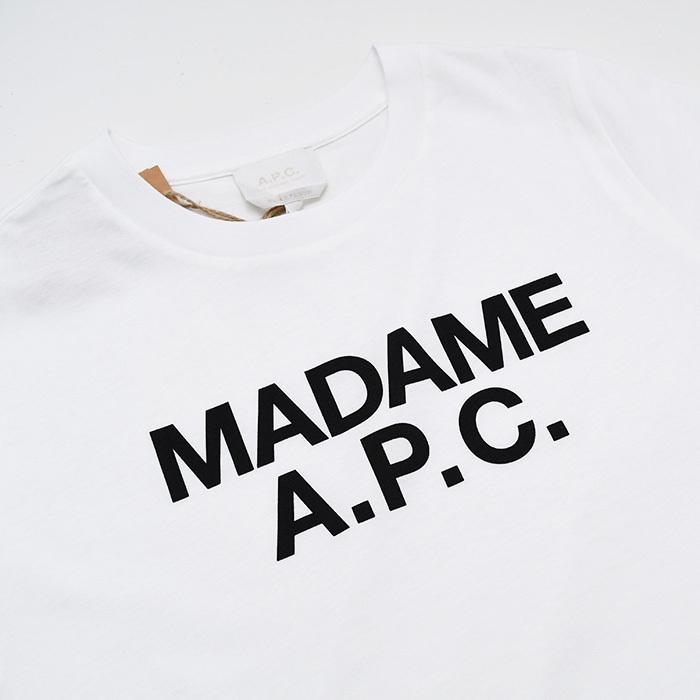 A.P.C アーペーセー Tシャツ MADAME A.P.C. クロップTシャツ COHBW F26559 レディース ホワイト コットン プリントロゴ 半袖 クルーネックの画像