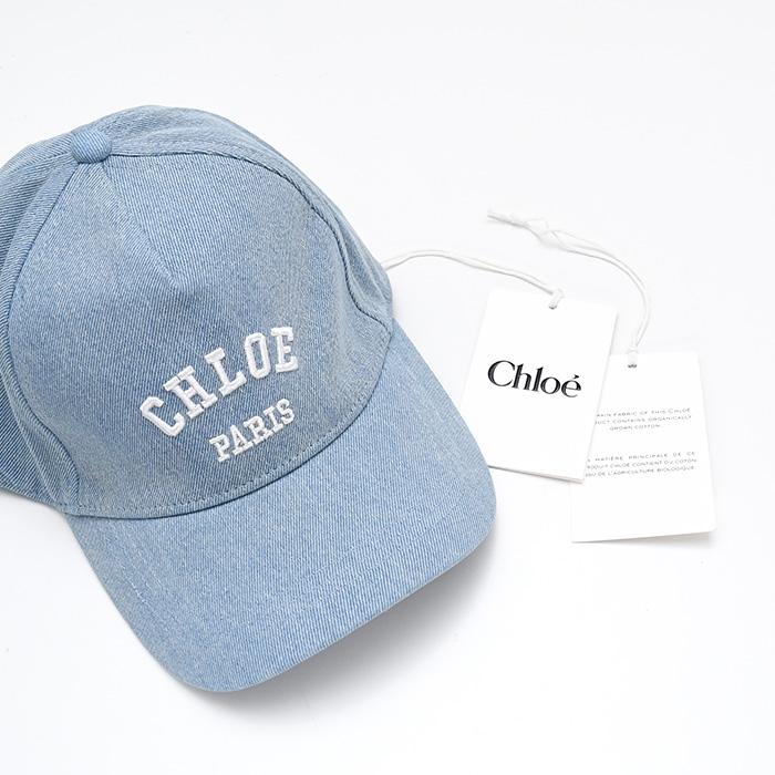 CHLOE クロエ キャップ 帽子 C20869 CH26SB20869 キッズ デニムブルー オーガニックコットン ロゴ刺しゅう バックストラップ 大人も使えるの画像