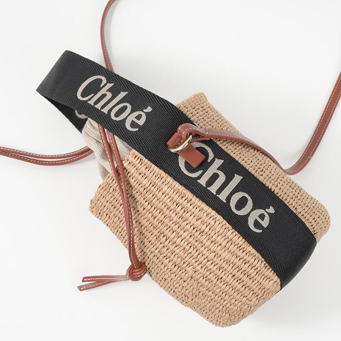 【売り尽くし】Chloe クロエ 2WAY スモールバスケット ショルダーバッグ かごバッグ 肩掛け 斜め掛け ハンドバッグ 鞄 かばん CHC23AS381L    ベージュ ブラック 黒 ゴールド金具 レディース 春 夏【中古品】 Chloe（クロエ） スモールバスケット バッグ ウッディ WOODY
