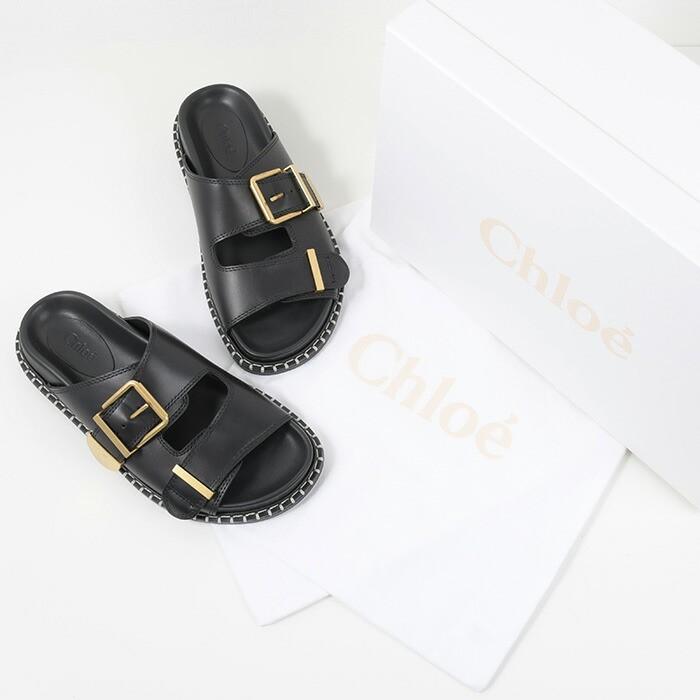 【5/31〜ポイント10倍】CHLOE クロエ スライドサンダル シューズ REBECCA CHC24S981D1 レディース 黒 BLACK ブラック フラットサンダル 爆買の画像