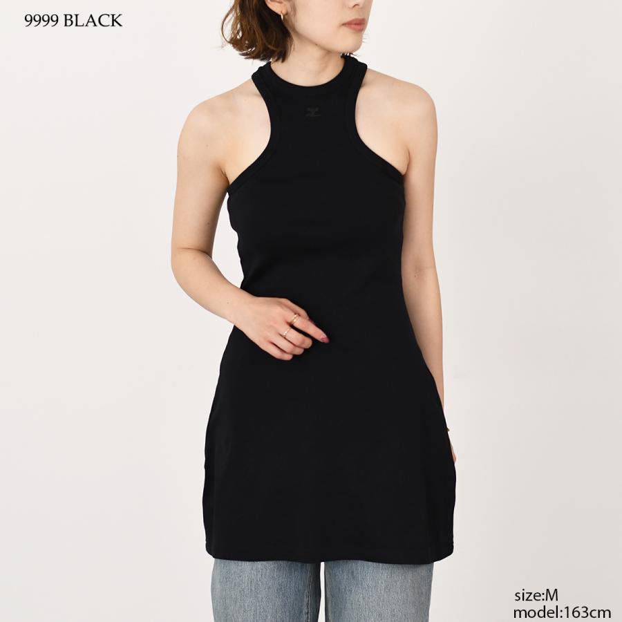 courrèges ブラックノースリーブミニワンピース courreges（クレージュ） ワンピース スキューバミニドレス