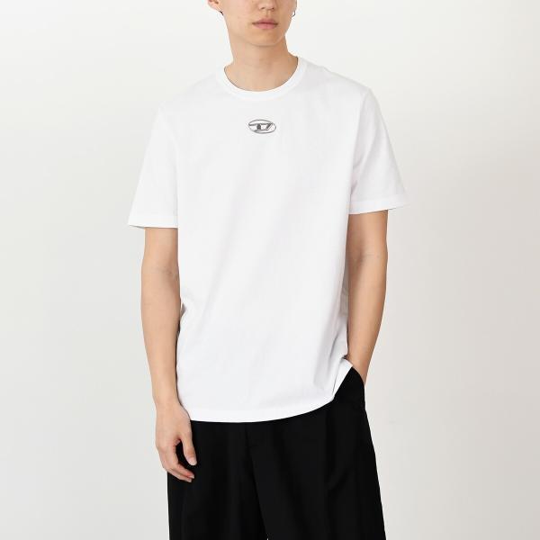 DIESEL ディーゼル トップス Tシャツ T-ADJUST-OD オーガニックコットン A17880 0CLBR メンズ ホワイト ブラック コットン ロゴ 半袖 ロゴT 春夏
