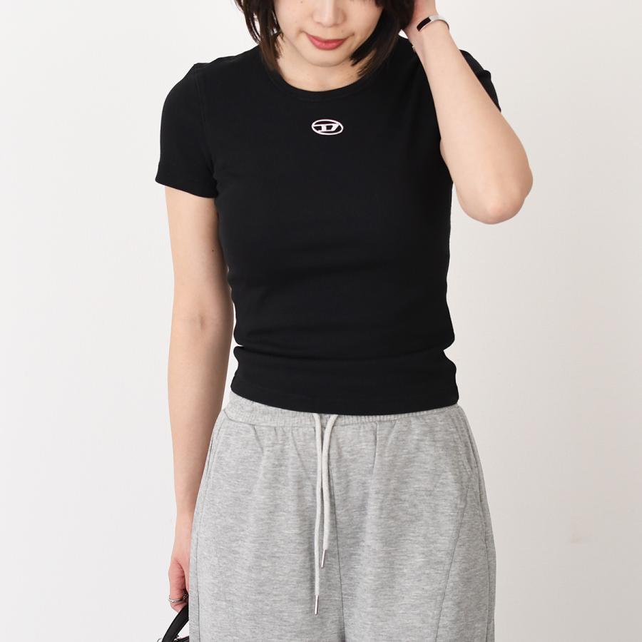 DIESEL ディーゼル Tシャツ トップス カットソー T-ELE-LONG-OD A19910 0JMBA レディース ブラック ホワイト コットン オーバルD スリムフィット 半袖の画像