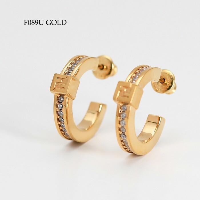 FENDI フェンディ ピアス アクセサリー フォーエバー フェンディ 8AL216 ATEP レディース ゴールド ブロンズ クリスタル フープピアス スタッズピアス FFロゴの画像