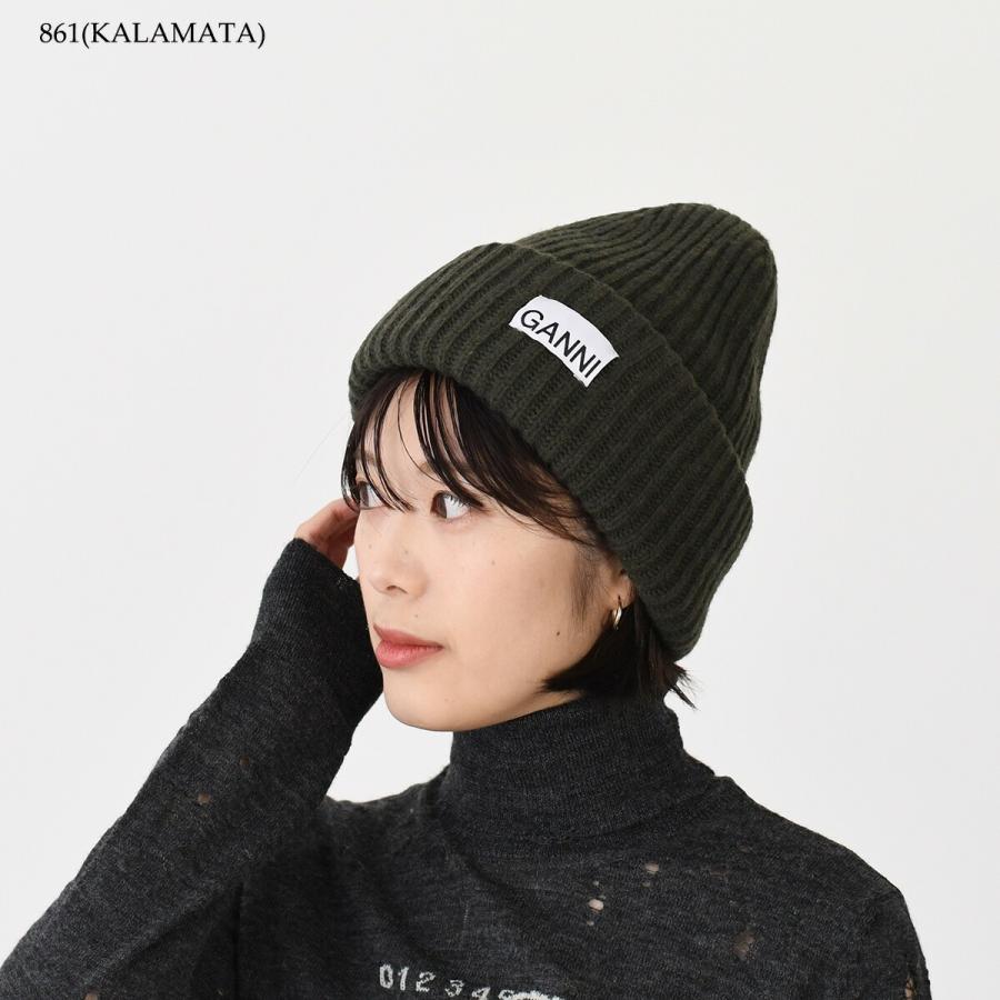 GANNI（ガニー） ニット帽 帽子 ロゴ リブ ビーニー A4429 レディース