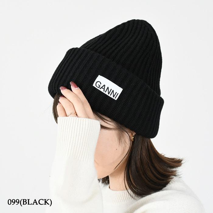 GANNIロゴ付きニット帽ビーニーハット