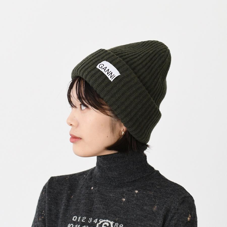 GANNI（ガニー） ニット帽 帽子 ロゴ リブ ビーニー A4429 レディース