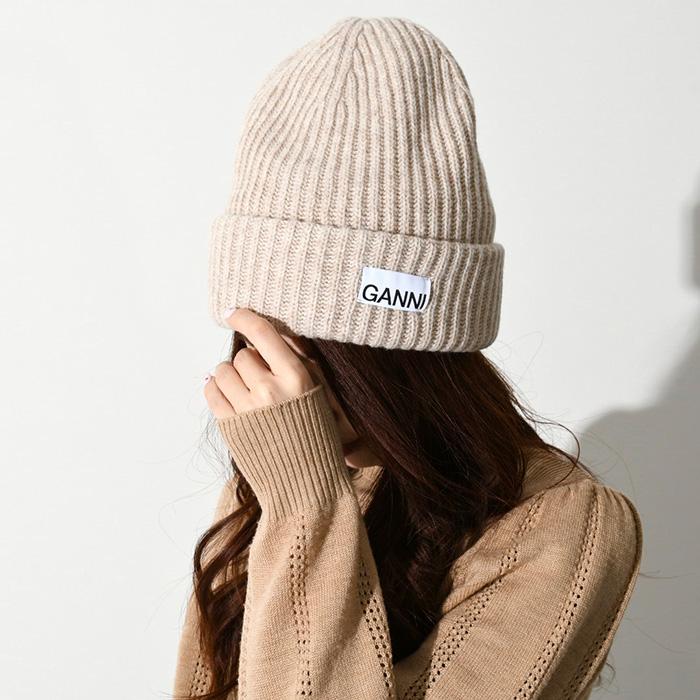 GANNI ガニー ニット帽 帽子 ロゴ リブ ビーニー A4429 5789