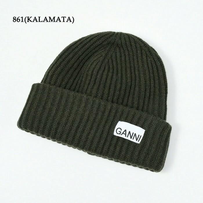 GANNI（ガニー） ニット帽 帽子 ロゴ リブ ビーニー A4429 レディース