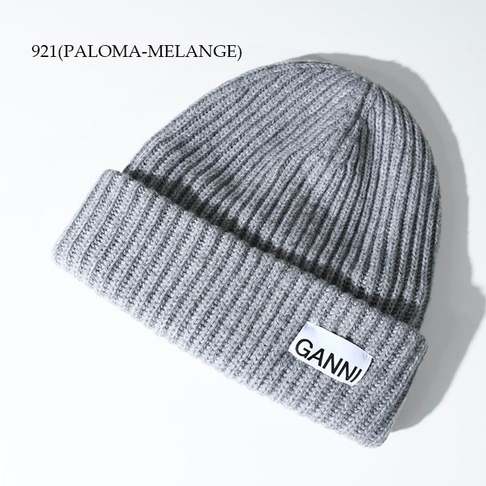 GANNI ガニー ニット帽 帽子 ロゴ リブ ビーニー A4429 5789