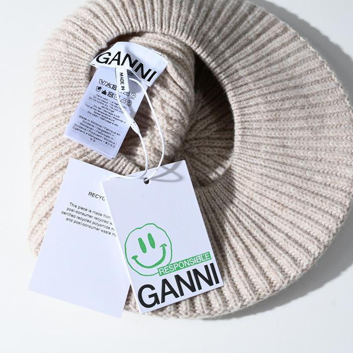 GANNI ガニー 帽子 ベレー帽 ロゴ リブ A4430 5789 レディース