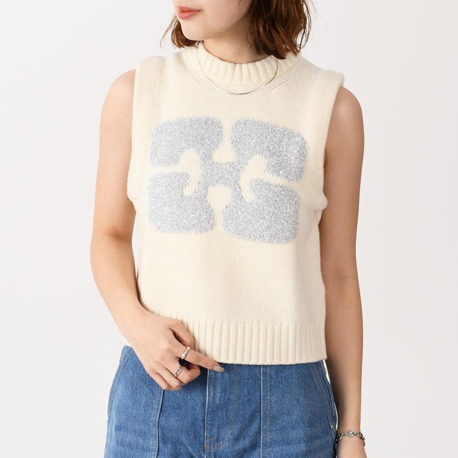 GANNI ガニー ニットベスト トップス ベスト GRAOHIC VEST K2252 レディース ホワイト ラウンドネック バタフライロゴ ニット | GANNI | 03