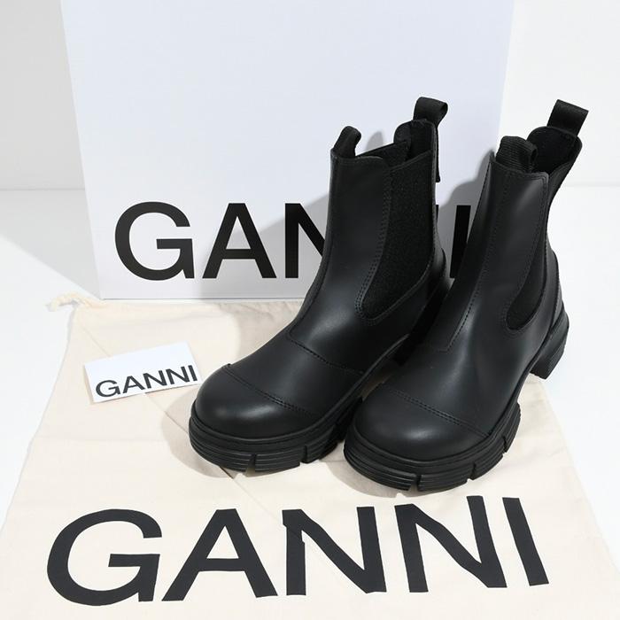 新品 GANNI フロントジップ レザーアンクルブーツ 厚底　ラバーソール Ganni(ガニー) チャンキーソールフロントジップアップブーツ