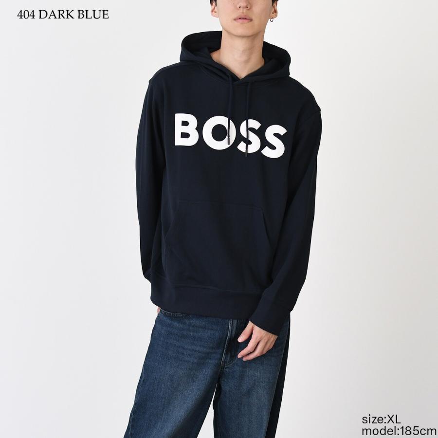 BOSS ネイビーパーカー フード付き Next：日本 ネイビー ブルー - BOSS レギュラーフィット ロゴ パーカー