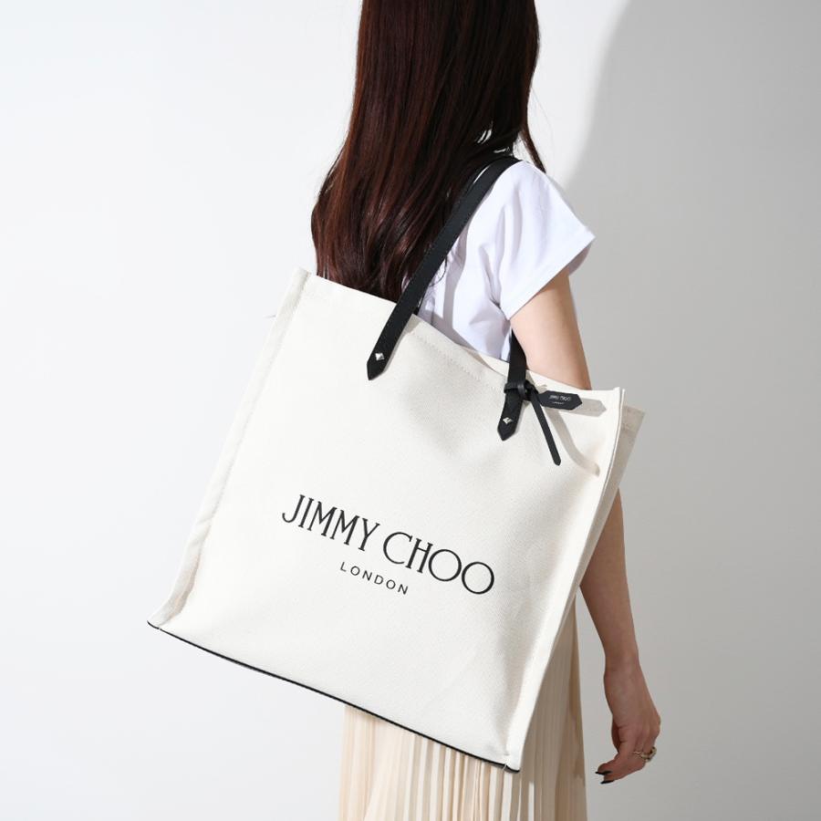 JIMMY CHOO ジミーチュウ トートバッグ キャンバス ロゴ レザー A4収納