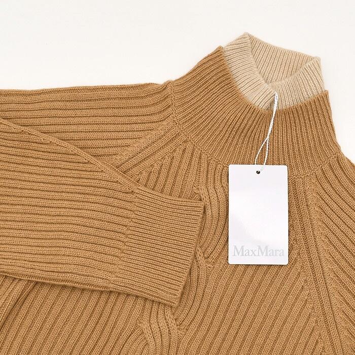 Max Mara マックスマーラ ニット ALCAZAR ウールカシミアニット 1366202600 レディース CAMEL キャメル ベージュ ケーブルニット ハイネック 爆買の画像
