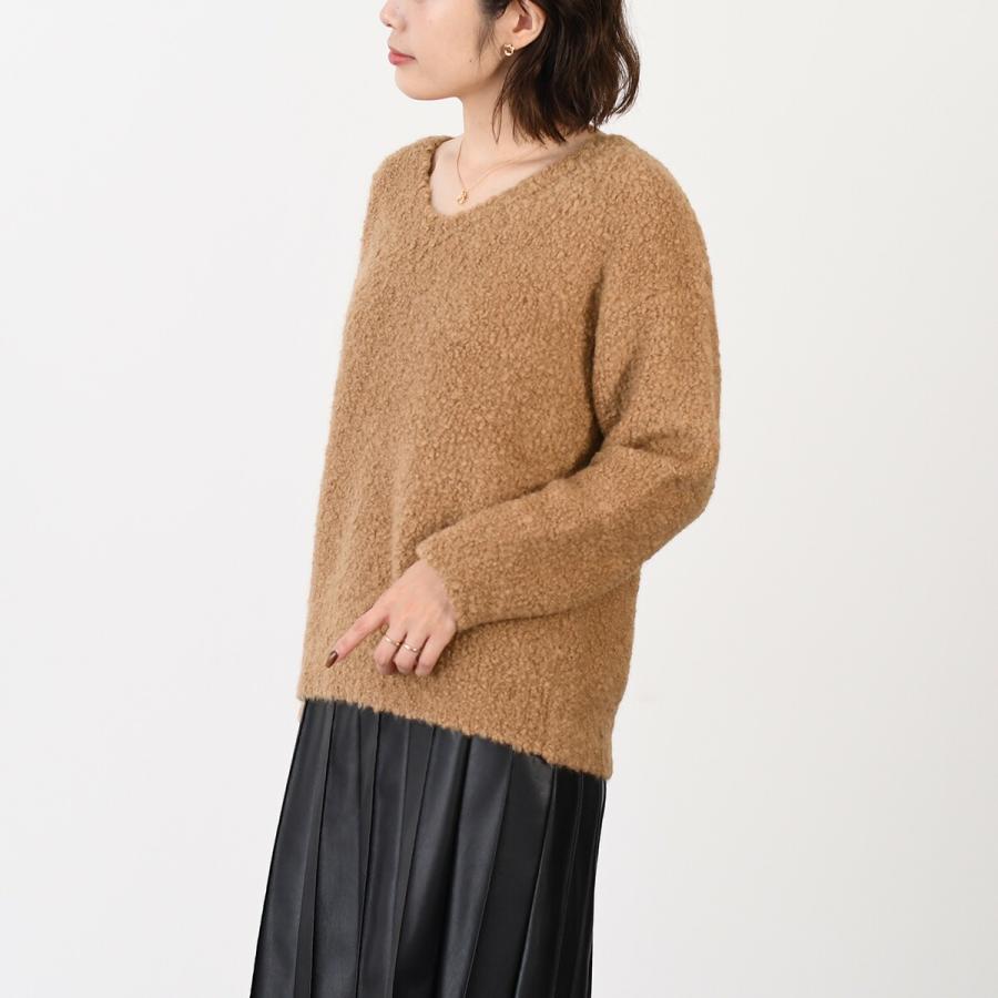 Max Mara マックスマーラ トップス ニット PANTERA ブークレ シルク Vネック セーター 1366092600 レディース キャメル ウール 長袖 秋冬 爆買の画像