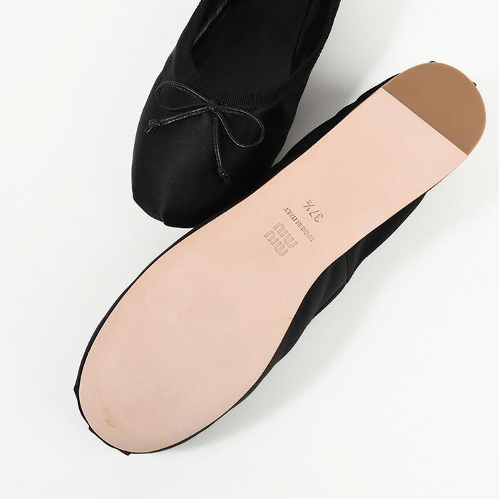 MIU MIU ミュウミュウ シューズ バレエシューズ サテンバレリーナ 5F794D QU6 レディース ブラック シルクサテン フラット 爆買の画像