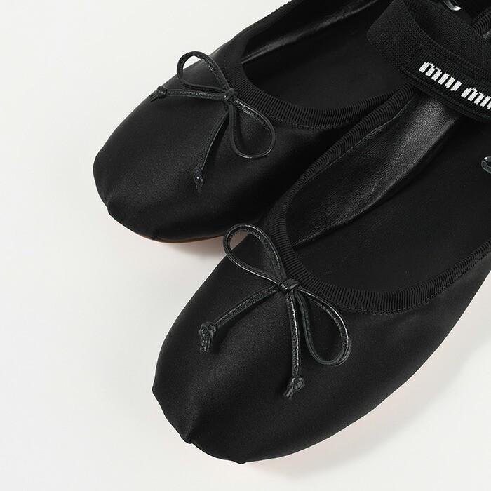 MIU MIU ミュウミュウ シューズ バレエシューズ サテンバレリーナ 5F794D QU6 レディース ブラック シルクサテン フラット 爆買の画像