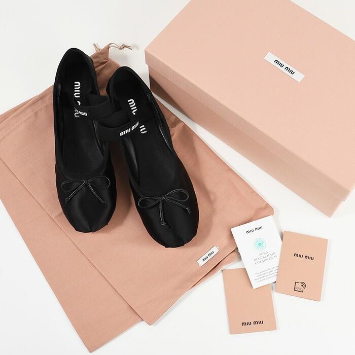 MIU MIU ミュウミュウ シューズ バレエシューズ サテンバレリーナ 5F794D QU6 レディース ブラック シルクサテン フラット 爆買の画像
