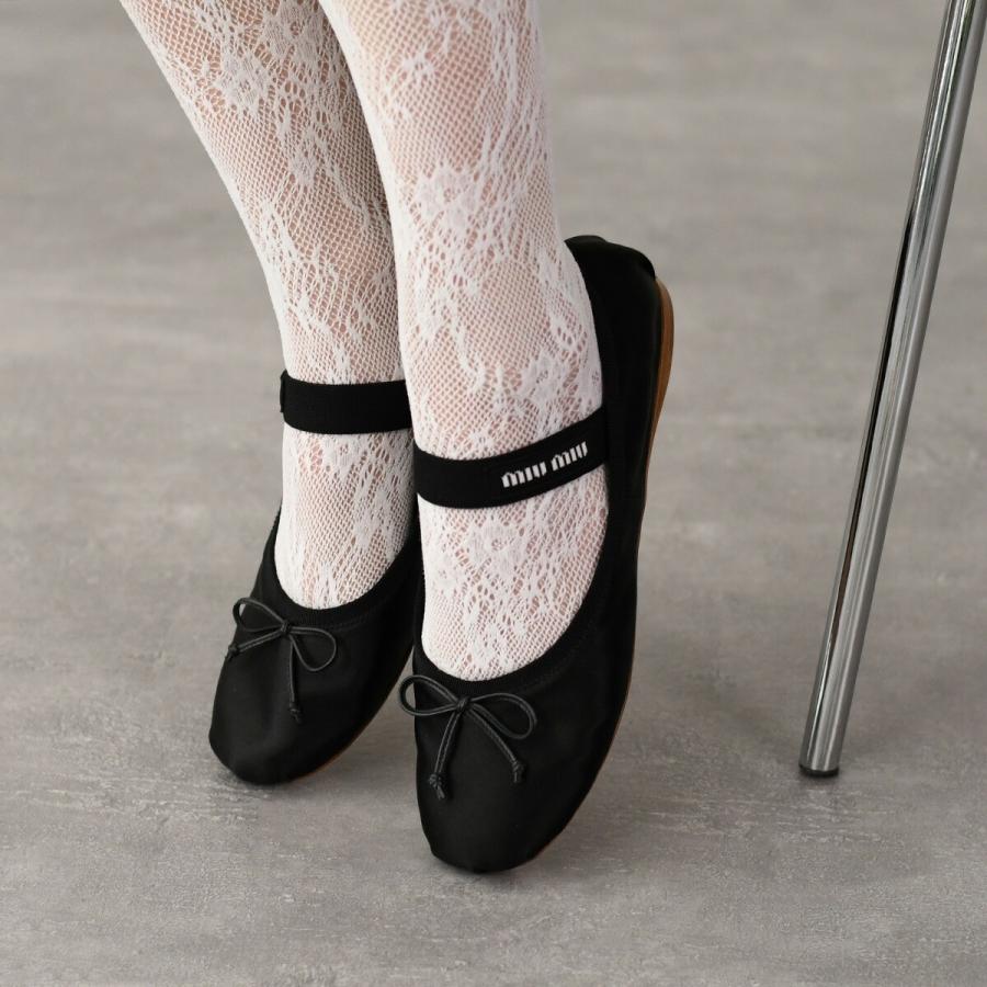 MIU MIU ミュウミュウ シューズ バレエシューズ サテンバレリーナ 5F794D QU6 レディース ブラック シルクサテン フラット 爆買の画像