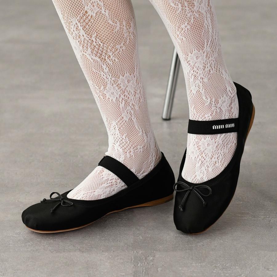 MIU MIU ミュウミュウ シューズ バレエシューズ サテンバレリーナ 5F794D QU6 レディース ブラック シルクサテン フラット 爆買の画像