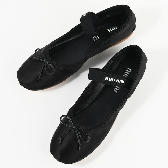 MIU MIU ミュウミュウ シューズ バレエシューズ サテンバレリーナ 5F794D QU6 レディース ブラック シルクサテン フラット 爆買の画像