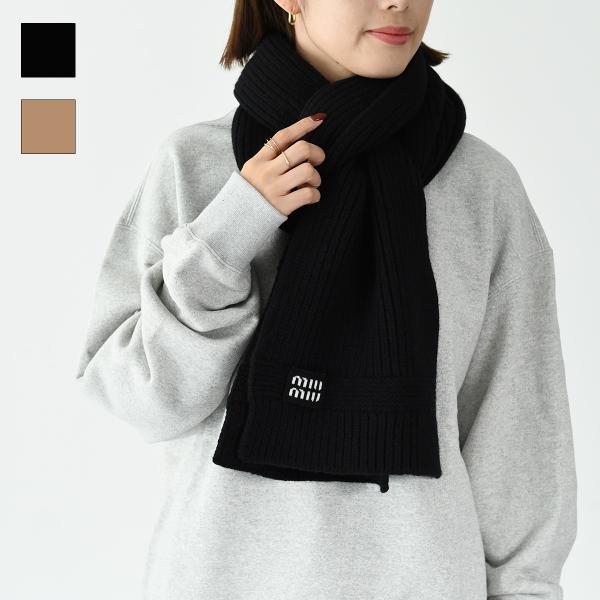 miu miu（ミュウミュウ） マフラー カシミヤ混ウール ロゴマフラー
