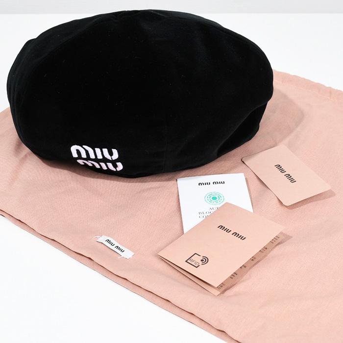 MIU MIU ミュウミュウ ハット 帽子 ベレー帽 ベルベットHAT 5HC075 068 レディース NERO+BIANCO ブラック ロゴ シンプル プレゼント｜selectshopfelice｜08