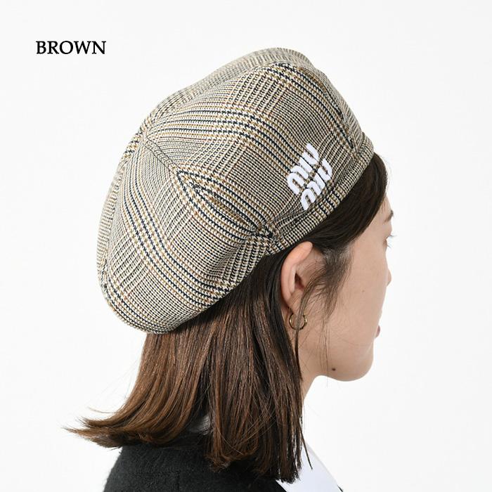 miu MIU ミュウミュウ ハット 帽子 ベレー帽 チェックウールHAT miu MIU ミュウミュウ ハット 帽子 ベレー帽 チェックウールHAT