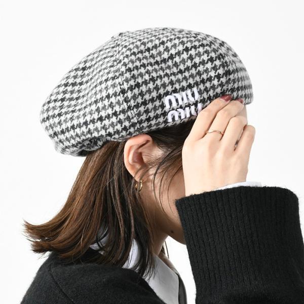 Miu Miu チェックベレー帽 miu MIU ミュウミュウ ハット 帽子 ベレー帽 ハウンドトゥース