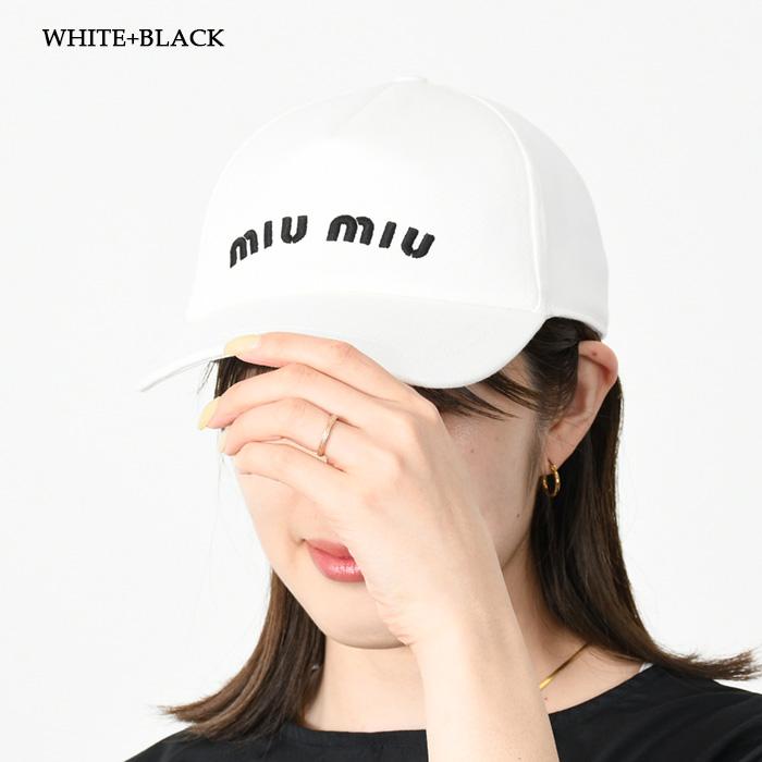 MIU MIU ミュウミュウ キャップ 帽子 ドリル ベースボール CAP 5HC179 2DXI レディース ブラック ホワイト 刺しゅう ロゴ  コットン 人気 おすすめ