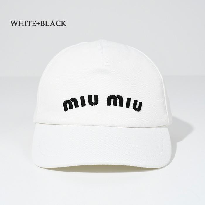MIU MIU ミュウミュウ キャップ 帽子 ドリル ベースボール CAP 5HC179 2DXI レディース ブラック ホワイト 刺しゅう ロゴ  コットン 人気 おすすめ