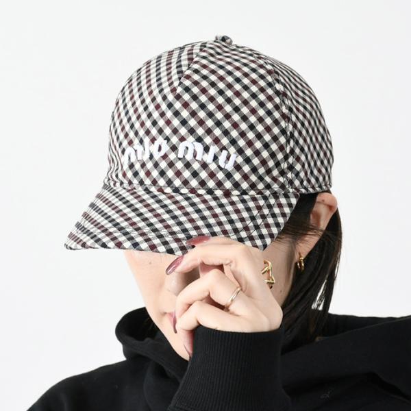 miu miu チェック柄 ベースボールキャップ　美品 miu miu（ミュウミュウ） キャップ ギンガムチェックベースボールCAP