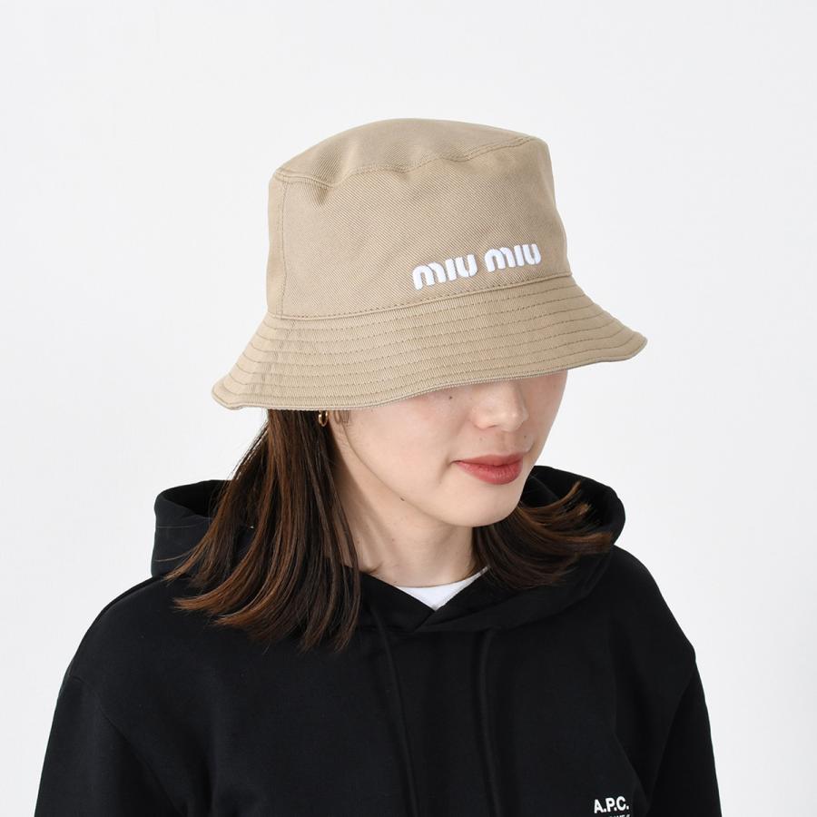 MIU MIU ミュウミュウ バケットハット 帽子 5HC196 2DXI シンプル 無地 ロゴ 刺しゅう バケハ カジュアル ブラック ブルー ホワイト ベージュ ギフト｜selectshopfelice｜05