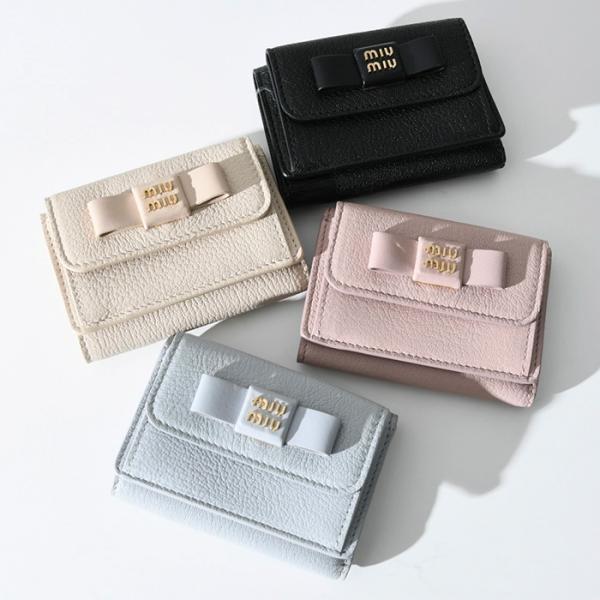 MIU MIU ミュウミュウ 財布 ミニ財布 コンパクト財布 MADRAS リボン 三つ折り財布 5MH021 2CKV ブラック 黒 オパール  ピンク ナチュラル ライトブルー ロゴ 人気 :mi-5mh0212ckv:セレクトショップ FELICE Yahoo!店 - 通販 -