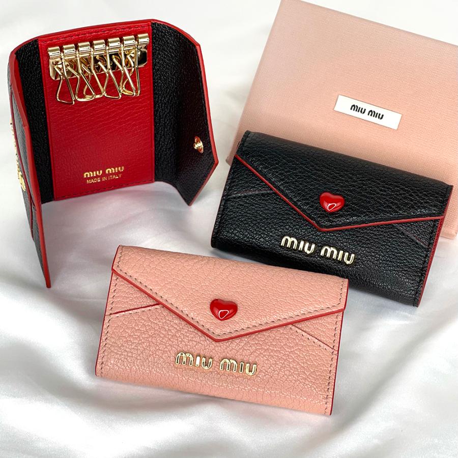 2022年新作入荷 新品 MIUMIU ブラック×レッド キーケース キーホルダー 革小物 - キーホルダー