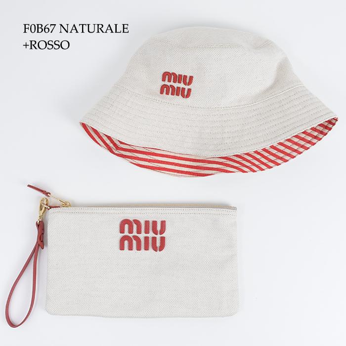 miu MIU ミュウミュウ 帽子 ストライプリネンブレンド バケット