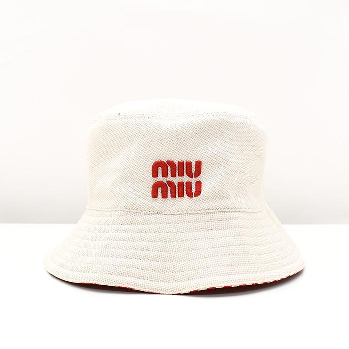 miu miu（ミュウミュウ） 帽子 ストライプリネンブレンド バケット