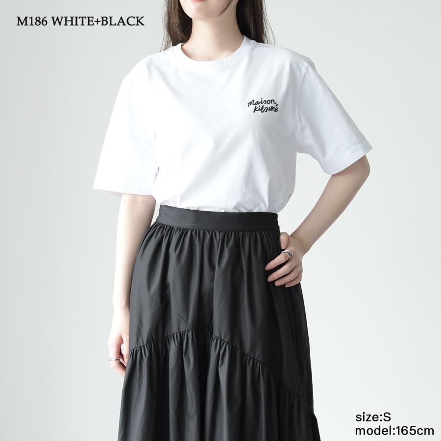 MAISON KITSUNE メゾン キツネ トップス 半袖 ロゴT ハンドライティング コンフォート Tシャツ MM00126KJ0118 レディーース ユニセックス ブラック ホワイト | MAISON KITSUNE | 01