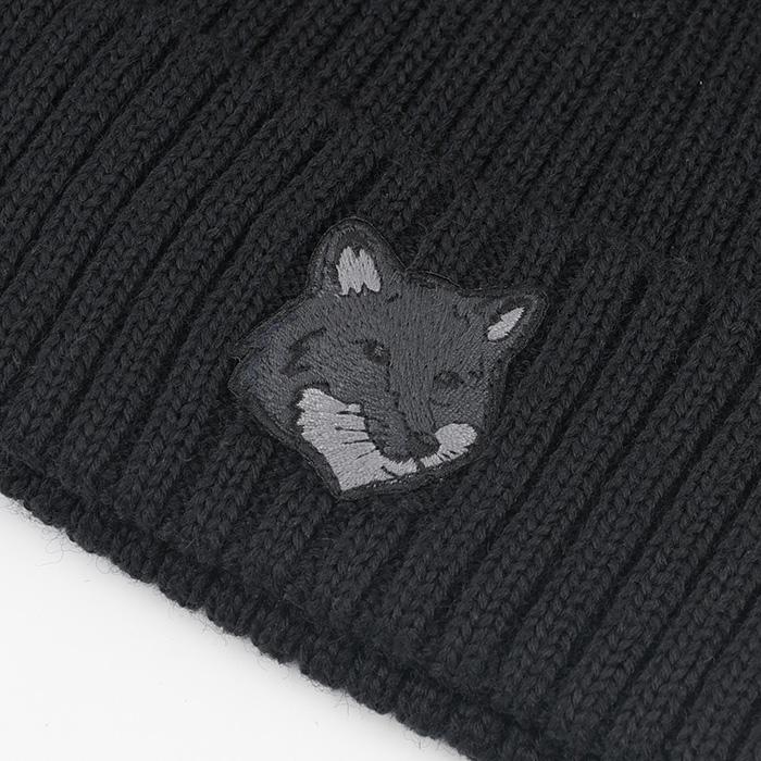 正規品保証　MAISON KITSUNÉ ブラック ニット帽 楽天市場】MAISON KITSUNE メゾンキツネ ニット帽 FOX HEAD