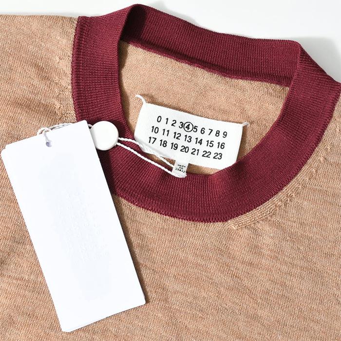 業務用 Maison Margiela メゾン・マルジェラ カラーブロック セーター コントラストカラー CAMEL BORDEAUX キャメル ボルドー ウール 薄手ニット S51HA1126S17800 AW50