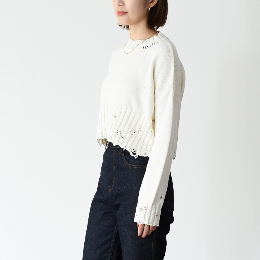 【ペコちゃん】MARNI　袖チュール シアー クロップド スウェット 白 ペコちゃん】MARNI 袖チュール シアー クロップド スウェット 白