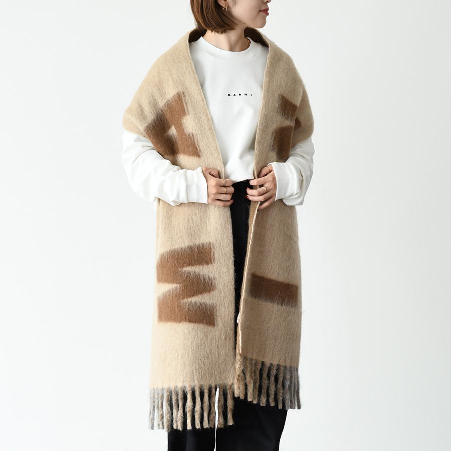 ★【MARNI】 レディース マキシ ロゴ マフラー★ MARNI マル二 マフラー ストール モヘア＆ウール マキシロゴ