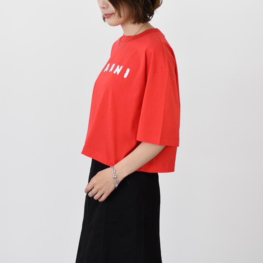 MARNI ロコ スクリフル ホクシ Tシャツ THJE0333P5USCX42 SLR63 Red boxy T-shirt with Marni Scribbled logo | Marni