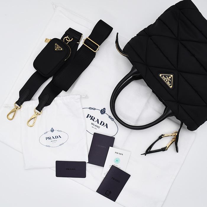 PRADA プラダ バッグ Re-Nylon パデッド トートバッグ 1BG373 RDJN レディース 2WAY ハンドバッグ ブラック キルティング トライアングル ギフト_11
