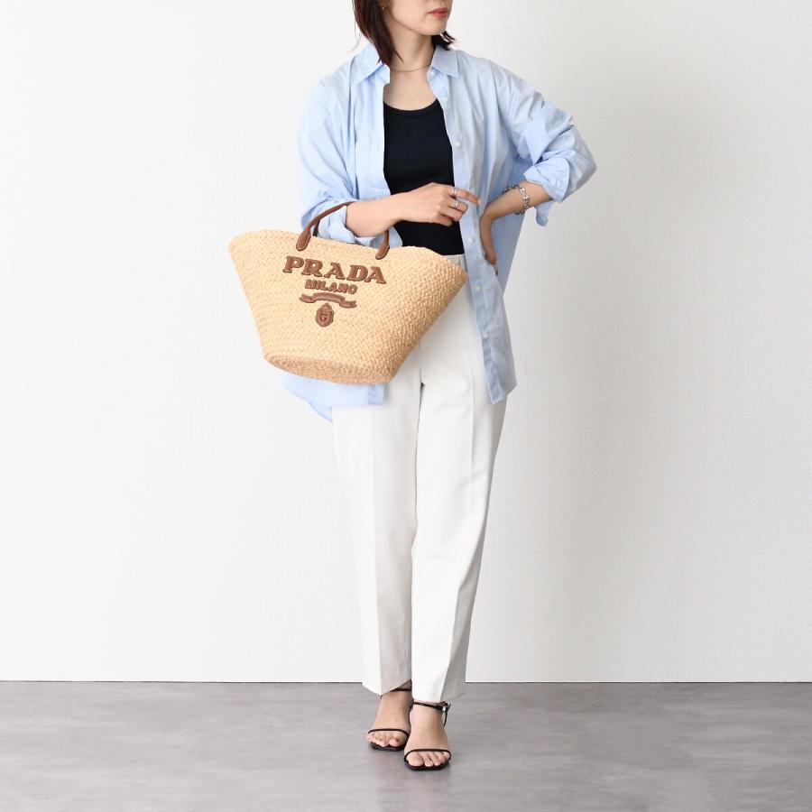 PRADA（プラダ） かごバッグ バッグ ラージ ラフィアxレザー トート